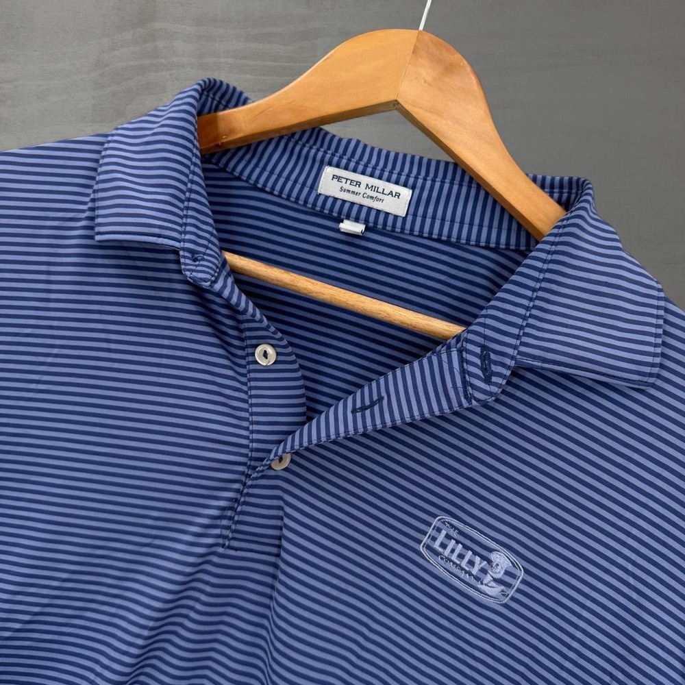 Peter Millar Golf Crown Polo Shirt Blue Striped Summer Comfort Performance Large